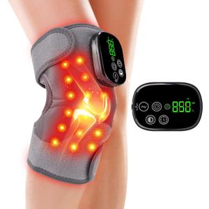 Knee Massager with Heat and Red Light Therapy and Vibration, 660nm & 850nm Infrared Red Light Therapy for Pain Relief, 5000mAh Protable Rechargeable Heated Brace for Knee, Joint, Elbow, Shoulder (Grey)