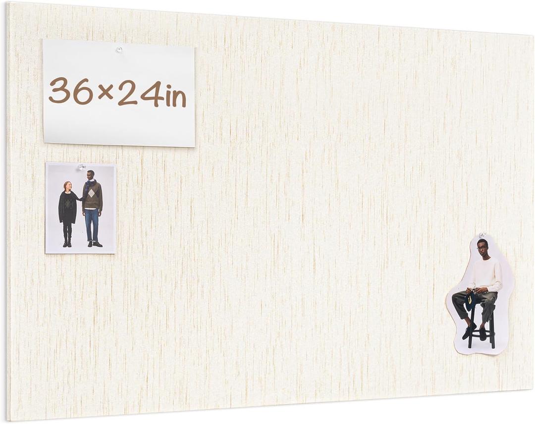 Lightomorrow Bulletin Board 36 x 24 inches, 3' x 2' Linen Board for Wall, Decorative Fabric Pin Board with Safe Removable Adhesive Tapes for Home and Office, Includes 20 Push Pins-Light Yellow Stripes