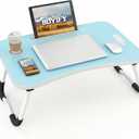 BUYIFY Folding Lap Desk, 23 Inch Portable Wood Blue Laptop Bed Desk Lap Desk with Cup Holder, for Working Reading Writing, Eating, Watching Movies for Bed Sofa Couch Floor- new005 Blue