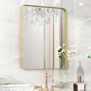Fun Memories Gold Bathroom Mirror 16x20 Inch Bathroom Vanity, Metal Black Frame Large Mirror, Modern Wall Mirror for Bathroom, Tempered Glass, Farmhouse, Horizontally or Vertically