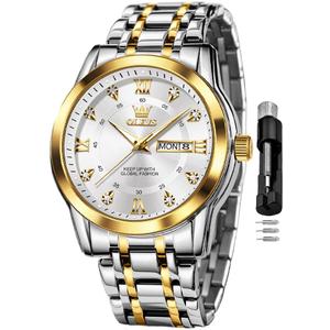 OLEVS Watch for Men Classic Business Dress Analog Quartz Stainless Steel Waterproof Luminous Date Diamond Men Silver Watch