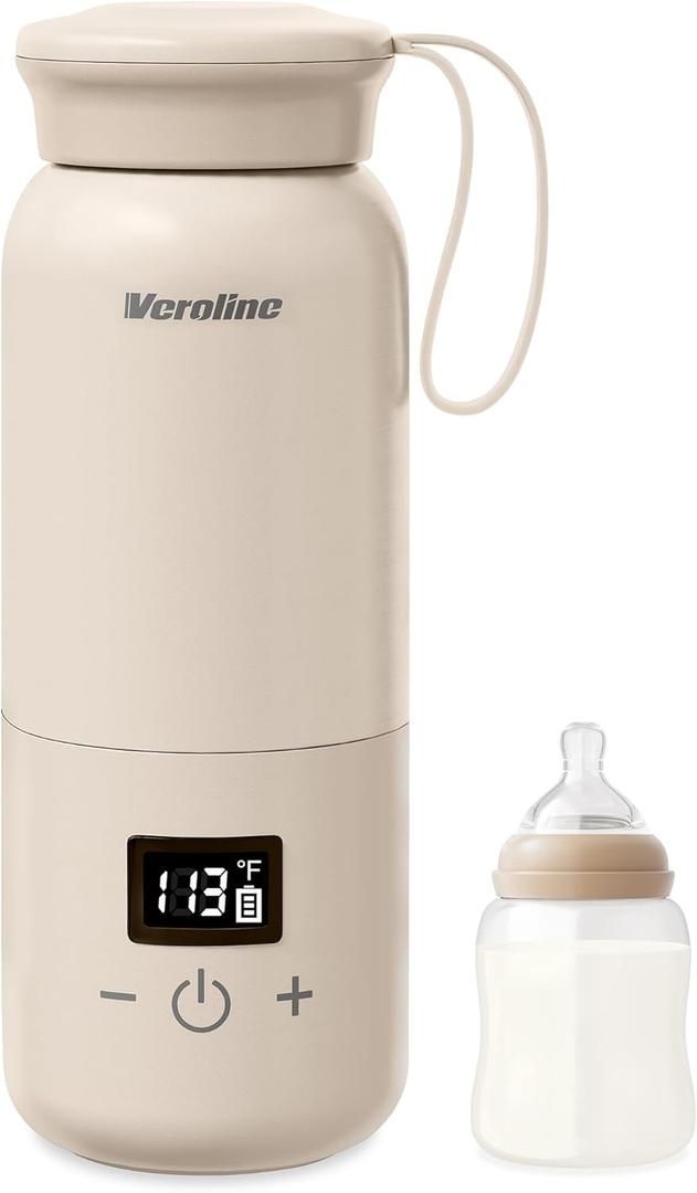 Portable Bottle Warmer for Travel, 10 Oz Baby Botle Warmer with Adjustable Temperature & Keep Warm for Formula, Breastmilk, Cordless Milk Warmer, Rechargeable Water Warmer for Outdoor