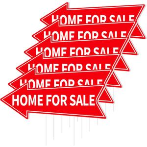 6PCS Home for Sale Signs With Stakes - Red Directional Arrow Double Sided 16 x 5'' Corrugated Plastic Waterproof Yard House Sign for Transaction Event - Left and Right Guest Moving