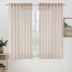 MIULEE Natural White Linen Curtains 45 Inch Length 2 Panels for Kitchen Bedroom Living Room, Soft Thick Linen Textured Short Basement Window Drapes Semi Sheer Light Filtering Back Tab Rod Pocket