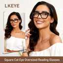 LKEYE Oversized Reading Glasses Women Men Oprah Style Blue Light Blocking Computer Square Reader Spring Hinge Eyewear LK6085, C1black+c2brown Tortoise+c3white, 1.5 Diopters