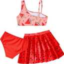 RAISEVERN Girls Swimsuit 3 Piece Bathing Suits Cute Quick Dry Bikini Tankini Sets with Cover Ups Beach Skirt for 7-8 Years
