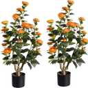 Romantic Season 2Pack Artificial Camellia Tree 3FT, Orange Faux Camellia Plant Fake Potted Camellia Flower Tree Plastic Camellia Tree for Modern Home Office Living Room Floor Dcor Indoor