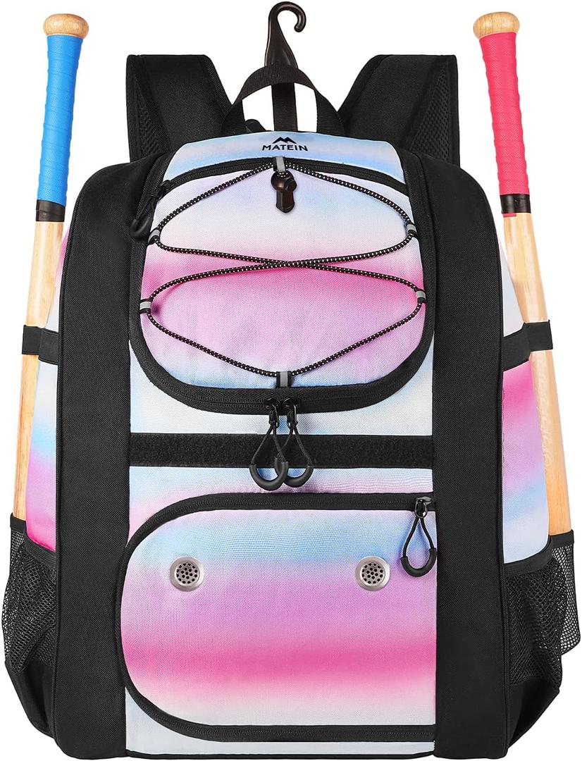 MATEIN Softball Bag, Lightweight Baseball Backpack with Shoe Compartment, Baseball Bag with Fence Hook for TBall Bat & Equipment, Softball Gifts Catchers Backpack for Women Fit Catchers Mitt, Helmet