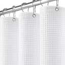 White Waffle Weave Shower Curtain - Cotton Fabric Texture Heavyweight Shower Curtains for Bathroom, Washable, 72Wx72L