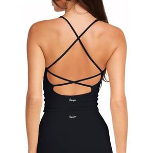 Danysu Sculpt Workout Tank Tops Women Backless Longline Sports Bras Strappy Padded Yoga Top S