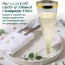 Reli. Champagne Flutes Plastic | 25 Pack | 4.5 oz - Gold Rim & Glitter | Premium Plastic Champagne Flutes | Party-Perfect for Celebrations