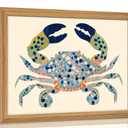 UAWRL Solid Wood Framed Watercolor Blue Coastal Crab Canvas Wall Art 24x16