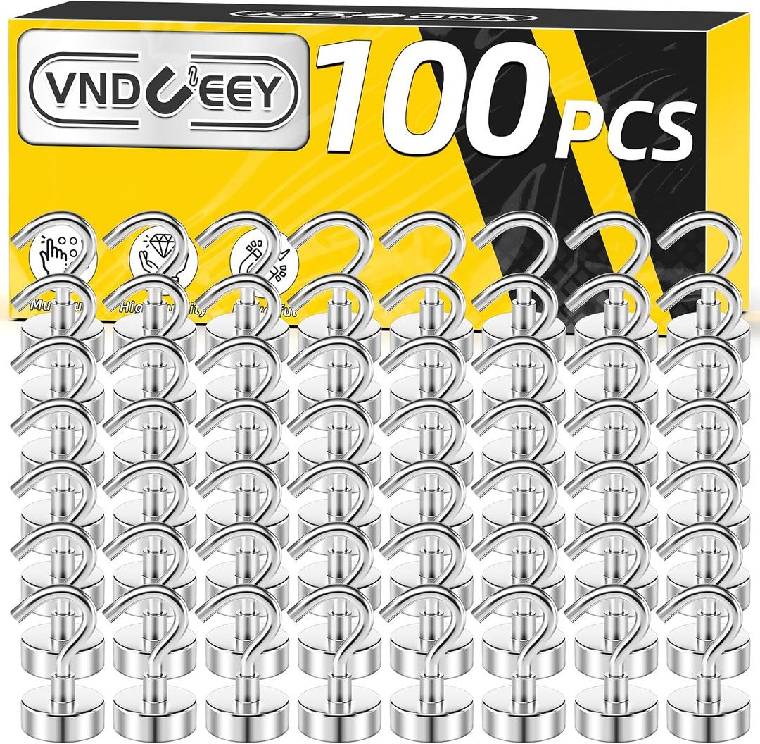 VNDUEEY 100 Pack Magnetic Hooks, 25Lbs Magnetic Hooks for Cruise Cabins, Strong Magnetic Hook Heavy Duty, Fridge Magnets with Hooks for Hanging, Magnet Hook for Kitchen, Classroom and Office