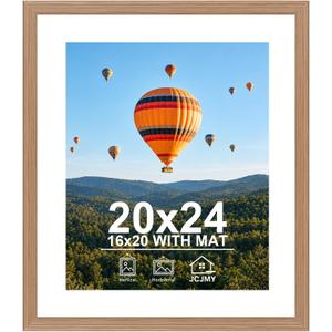 JCJMY 20x24 Picture Frame with 16x20 Mat, Display Photo 16x20 with Mat or 20 x 24 Without Mat, Wall Hanging Large 20 by 24 Poster Frame with Plexiglass, Rustic Brown