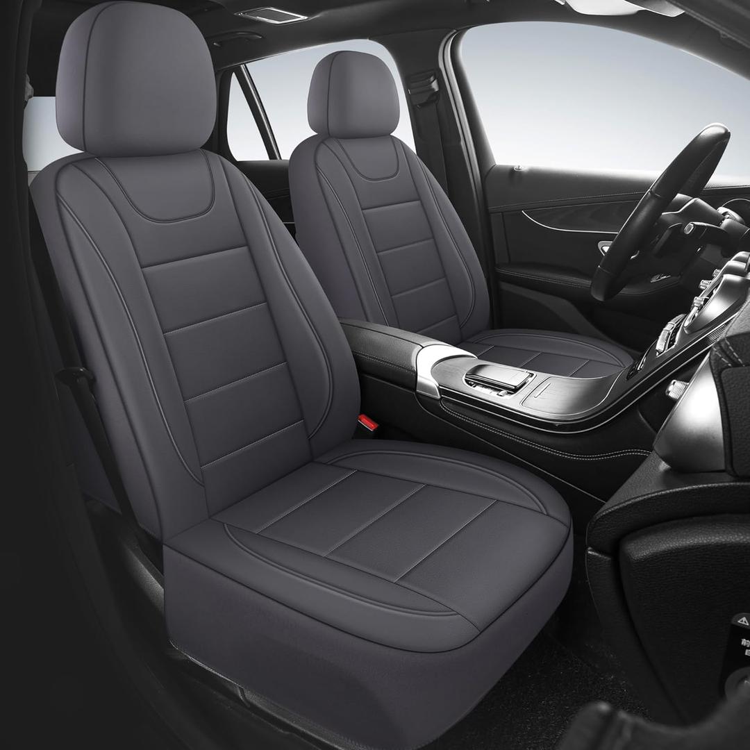 Car Seat Covers, Quilting Leather Seat Cover Two Front Seats,Waterproof Faux Leather Automotive Seat Covers for Cars,Universal Car Interior Fit for Suvs,Trucks,Airbag Compatible (2PCS,N4)
