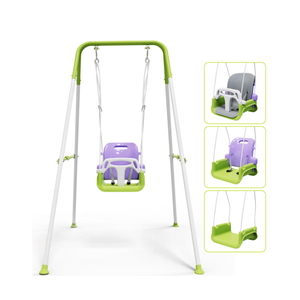 3-in-1 Toddler Swing with Soft Cushion Outdoor Toys, Baby Swing for Outside, Kids Swing with Metal Frame, Green & Purple