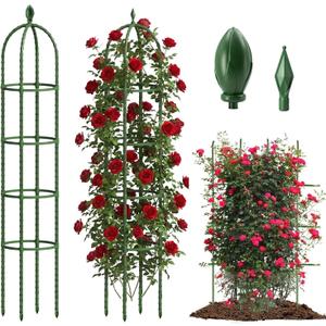 Joyhalo 2 Pack Trellis for Climbing Plants Outdoor, 6.2ft High Adjustable Garden Trellis for Flowers, Green Plastic Coated Steel Plant Stakes Use As Tomato Cage