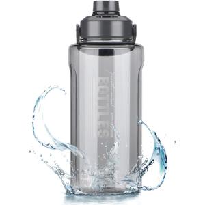 Half Gallon/64oz Water Bottle With Handle, Leak proof with removable strainer, BPA Free Fitness 2L Sports Water Jug, ensure You Drink Enough Water Daily for Gym and Outdoor Sports(Grey)