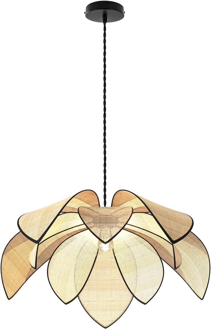 Boho Chandelier, Hemp Rope Pendant Light Hand-Woven Rattan Hanging Lamp Wicker Chandelier Basket Hanging Lights with Plug in Cord Fixture for Dining Living Room Island Kitchen Bedroom