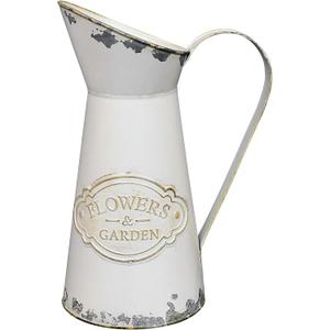 Tall French Style Farmhouse vase, Metal Vintage Vase Pitcher Flower Vase Country Jug Decorative Flower Holder for Home Decoration White -11"