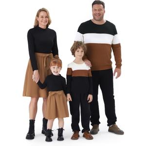 PATPAT Family Matching Outfits for Fall Winter Long Sleeve Women Dresses and Sweatshirts Sets for Holiday Photoshoot (8-9 Years, Khaki)