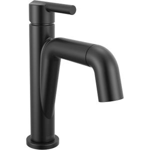 Delta Nicoli 1 Hole Matte Black Bathroom Faucet with Sprayer, Single Hole Bathroom Sink Faucet with Pull Out Sprayer for Vanity, Push-Pop Drain, Matte Black 15849LF-BLPD