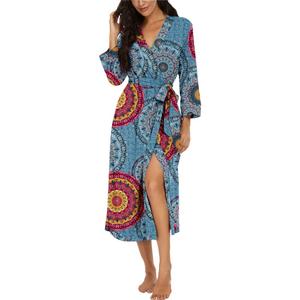 VINTATRE Women Kimono Robes Long Knit Bathrobe Lightweight Soft Knit Sleepwear V-neck Casual Ladies Loungewear (Blue, L)