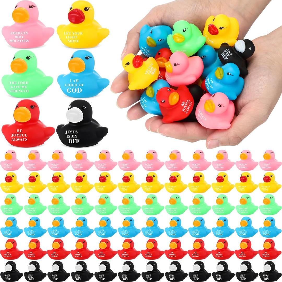 Realspring 180 Pcs Christian Rubber Ducks for Kids Jesus Love You Vbs Christian Religious Party Favors for Sunday School Church Party Classroom (Colorful)