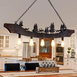 TOCHIC 51.2" Black Farmhouse Chandelier, 5 Lights Rustic Dining Room Light Fixture, Western Ceiling Light Fixture Over Kitchen Table, Wood Chandelier Pendant Light for Bar, Cabin