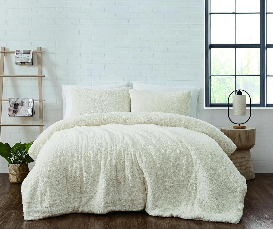 Brooklyn Loom Oversized Marshmallow Sherpa Ivory 3 Piece King Comforter Set, Solid Color Themed, Oeko-TEX Certified Confidence