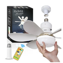 Socket Ceiling Fan with Light, 20.5in Screw Ceiling Fans with Lights, E27/E26 Base Small Ceiling Fan with Remote, LED Mini Ceiling Fans for Bedroom/Garage/Kitchen(White)