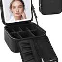 Relavel Makeup Bag with Light Up Mirror, Makeup Case Travel Cosmetic Bags Brush Organizer Storage Box, Rechargeable Vanity Mirror with 3 Color Lights, High Frame Mirror Protection (Black)