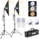 Torjim Softbox Photography Lighting Kit, 2Pcs 27" x 27" Professional Soft Box | 3000K-7500K 85W LED Bulbs with Remote, Photography Continuous Lighting Kit for Studio Lights, Portrait, Video Recording (27"+ 2Pcs)