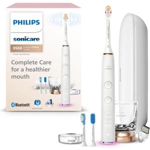 Philips Sonicare DiamondClean Smart 9500 Electric Toothbrush - Sonic Toothbrush with App, Pressure Sensor, 15 Brushing Settings, Replacement Reminder, USB Charging Travel Case, Rose Gold, HX9923/61