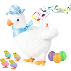 Plush Electric Stuffed Laying Egg Chicken Toy Doll with Sound Music Easter for Boys Girls (White01)