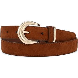 Earnda Women Suede Belt for Jeans Pants, Lady Casual Waist Belts, Brown M