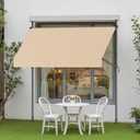 Grandekor Manual Retractable Awning,79" W x 118" H,No Drilling Outdoor Sun Shade Patio Awning,Adjustable Patio Door Window with UV 50+ Protection for Backyard,Garden,Balcony,Max Height 118",Beige (Cream)