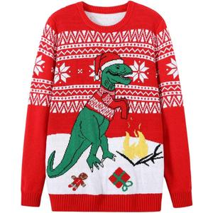 MyFav Men's Ugly Christmas Sweater Holiday Party Knitted Pullover Xmas Sweater (Red, M)