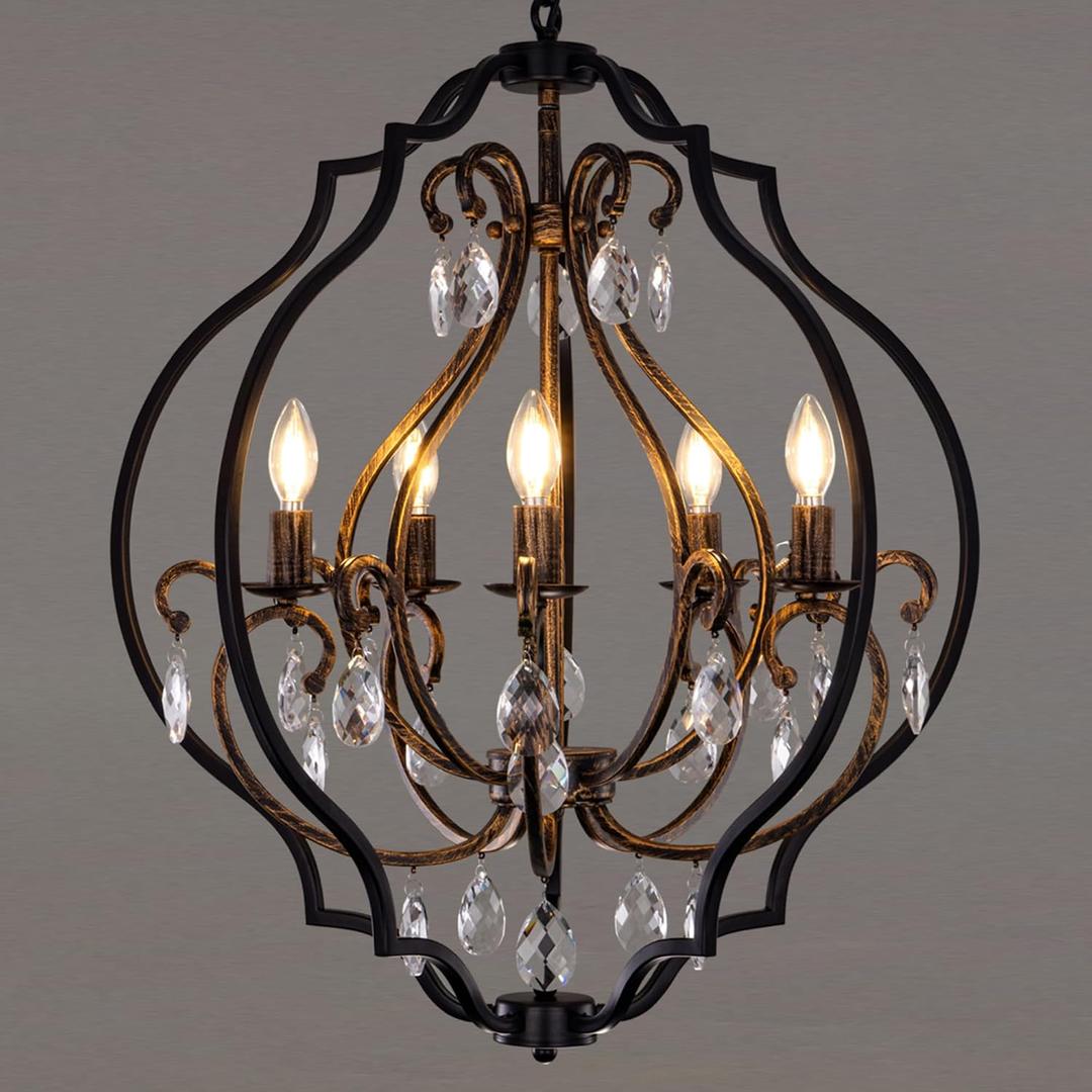 TOCHIC 5-Light Farmhouse Chandelier, Rustic Orb Chandeliers for Dining Room