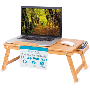 BirdRock Home Bamboo Laptop Bed Tray (Natural)| Multi-Position Adjustable Surface | Pull Down Legs | Storage Drawer