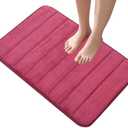 Memory Foam Bath Mat, 31x19 Inches, Super Absorbent Soft Bathroom Rug for tub, Quick Drying Non-Slip Door mat Floor Cushion,Machine Washable, Thick（1 Piece-Striped Wine Red）