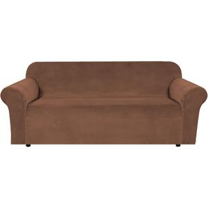 H.VERSAILTEX 1 Peice Stretch Velvet Sofa Covers for 3 Cushion Couch Covers Sofa Slipcovers Furniture Protector Soft, Crafted from Thick Comfy Rich Velour (Sofa 72"-90", Caramel)