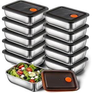 10 Set Stainless Steel Food Containers with Lids, Metal Leak-Proof Food Storage Containers Reusable Stackable Meal Prep Container for Lunch Picnic Travel, Dishwasher & Freezer Safe (16 oz)