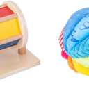 Montessori Baby Toys Play Kit Montessori Mirror Peekaboo Knob Puzzle, Medium Spinning Drum and Rainbow Fabric Ball Kit Toys for6-12Months Toddlers (Play Kit 3)