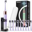 Sonic Electric Toothbrush for Adults & Kids, Rechargeable Electric Toothbrush with 10 Brush Heads & Travel Case, Teeth Whitening, Holder, Charge for 120 Days - Purple