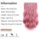 Wavy Natural Fake Hair Extensions Clips for Women Clip ins 4PCS Non-Weft Synthetic Fiber Long Invisible Extension 22Inch Hairpieces For Daily Date Use Light Pink