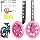 Trainer Wheels for Bicycle, Flash Mute Wheel, Heavy Duty Adjustable Bike Stabilizer for Kids with Bell and Reflective Sticker for 12 14 16 18 20 inch Single Speed Bike (Pink)