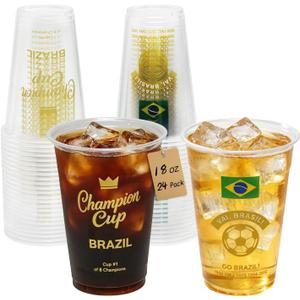 18 oz Champion Cup Salute To Brazil, 5-Time World Soccer Champion, 24-Count Disposable Plastic Party Cups, National Flag Themed for Fan Event Decorations Game-Day Festival, VAI BRASIL 2026