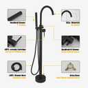 BESy Freestanding Bathtub Faucet Tub Filler Free Standing Floor Mount Stand Brass Bathroom Tub Faucets with 2 Function Hand Shower Wand Swivel, Matte Black Finish