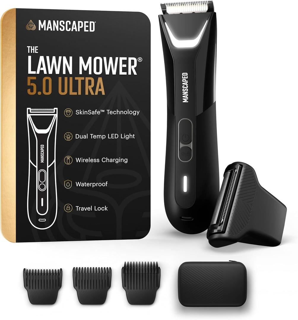 MANSCAPED The Lawn Mower 5.0 Ultra Groin & Body Hair Trimmer  Dual-Head SkinSafe Trimmer & Foil Blades, Waterproof Wet/Dry Groomer, USB-C Rechargeable with Travel Case, Mens Ball Shaver, Black